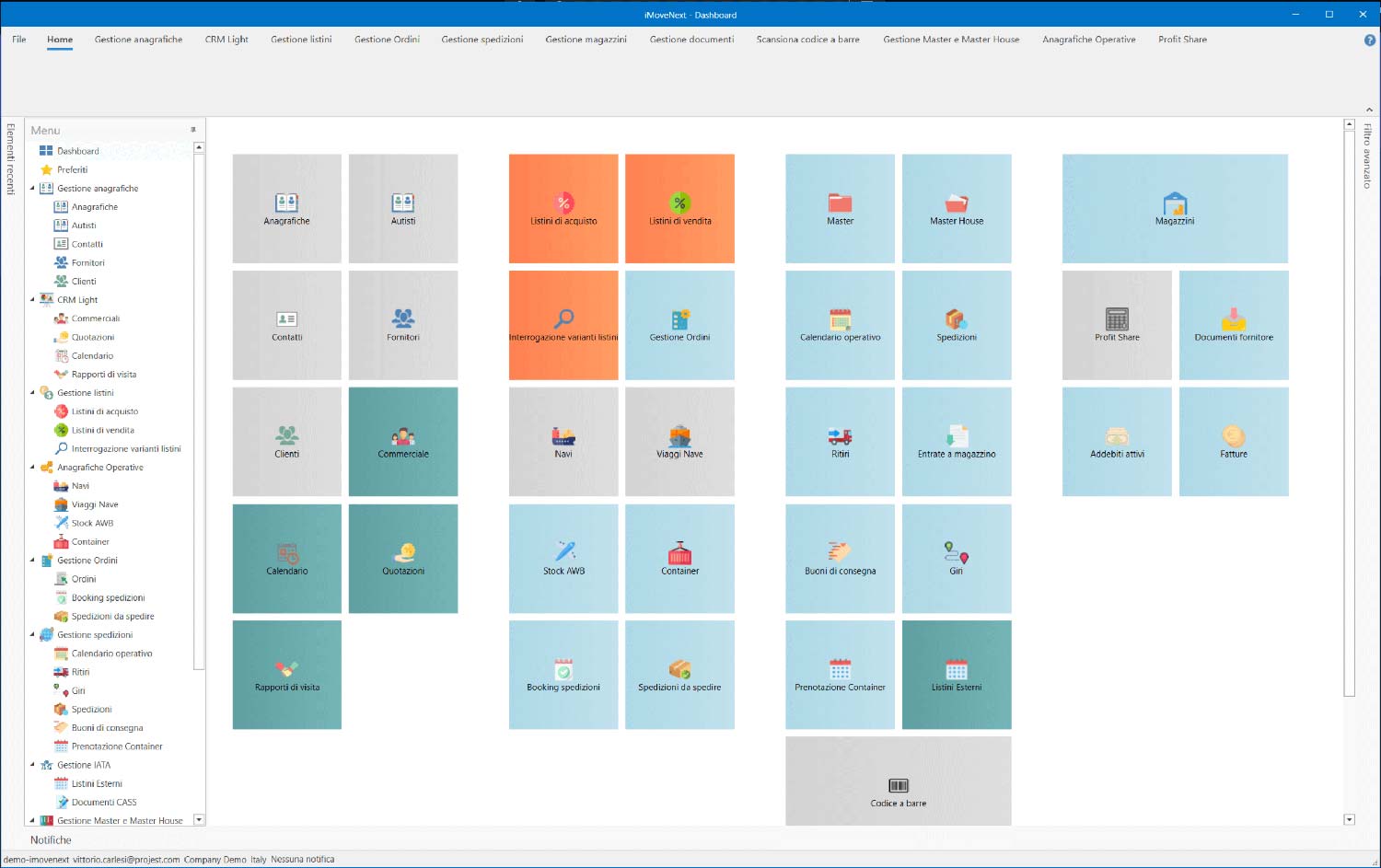 applicativo imovenext schermata relativa alla dashboard