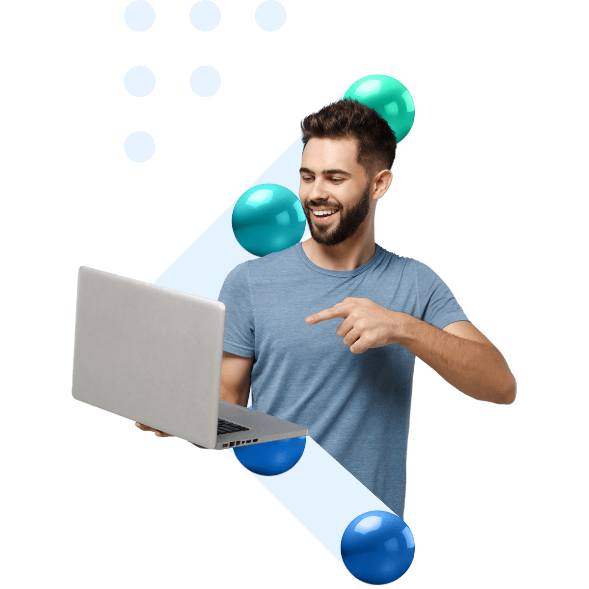 Informatico con laptop freccia a sinistra