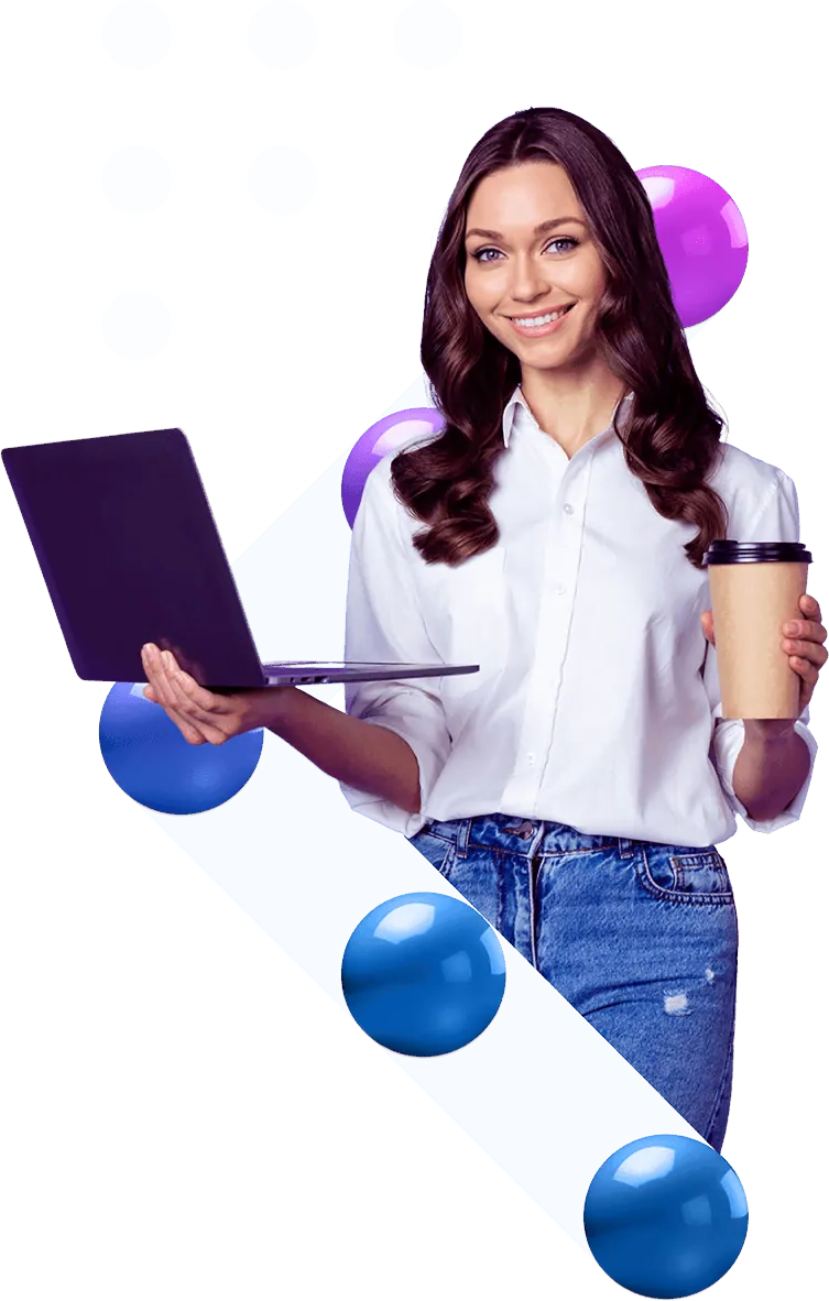 Ragazza con notebook freccia a sinistra