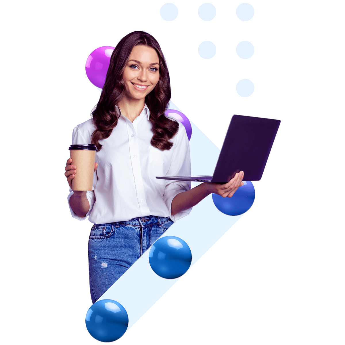 Ragazza con notebook freccia a destra