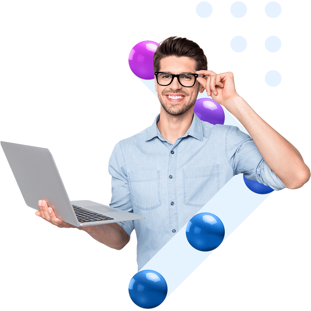 Informatico con laptop freccia a destra