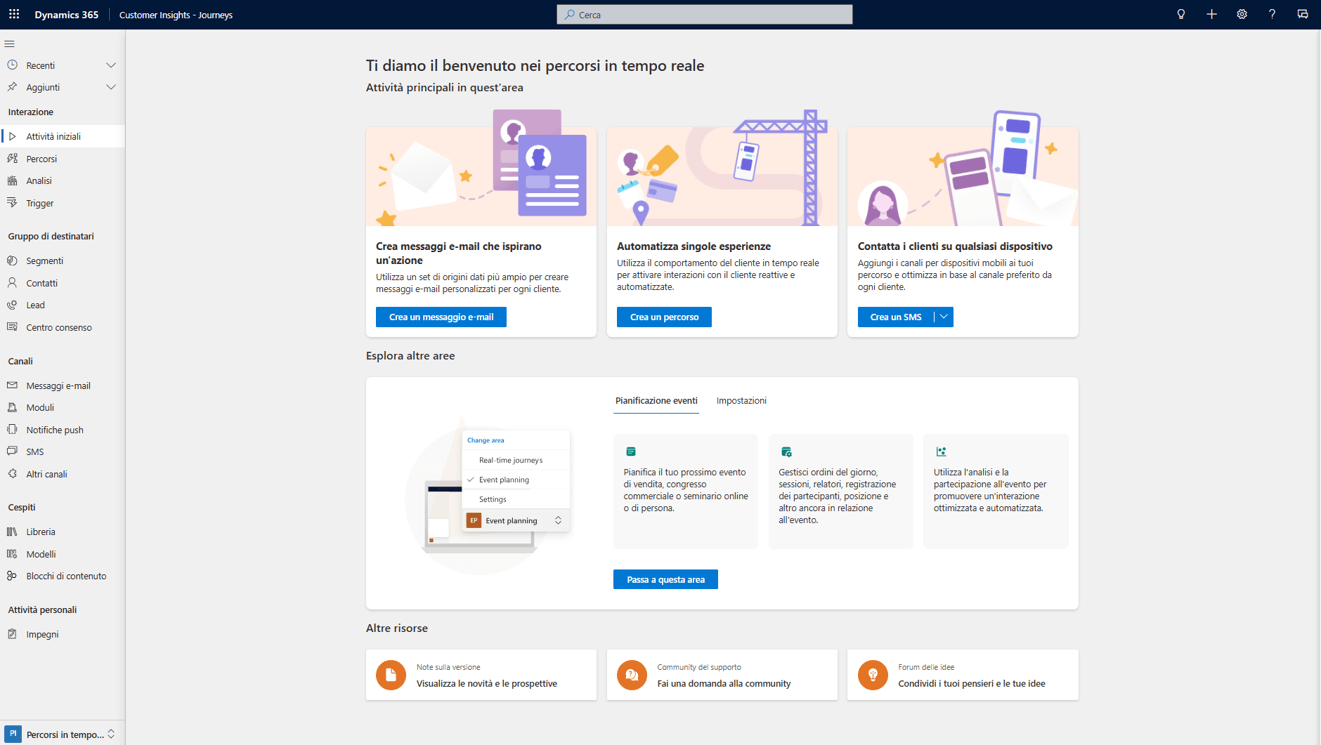 applicativo microsoft dynamics 365 customer insights schermata home